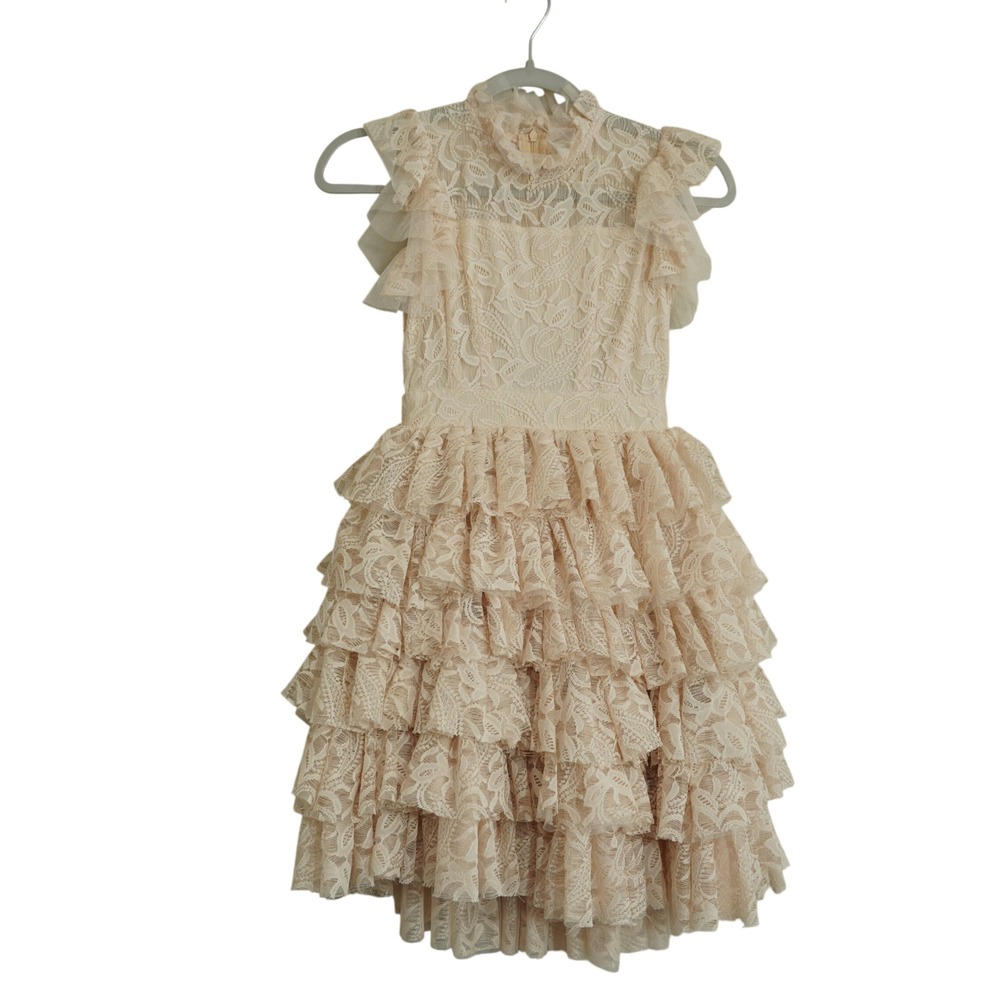 Mia Joy Joyfolie Girls Lace Tiered Ruffle Dress Blush Pink Special Occasion Sz 7